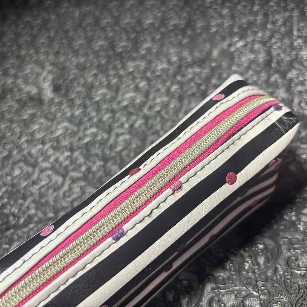 Striped Cosmetic Pouch with Pink and Purple Glitter Dots EPC